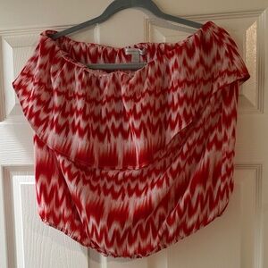 New York & Company Red and White Strapless Blouse